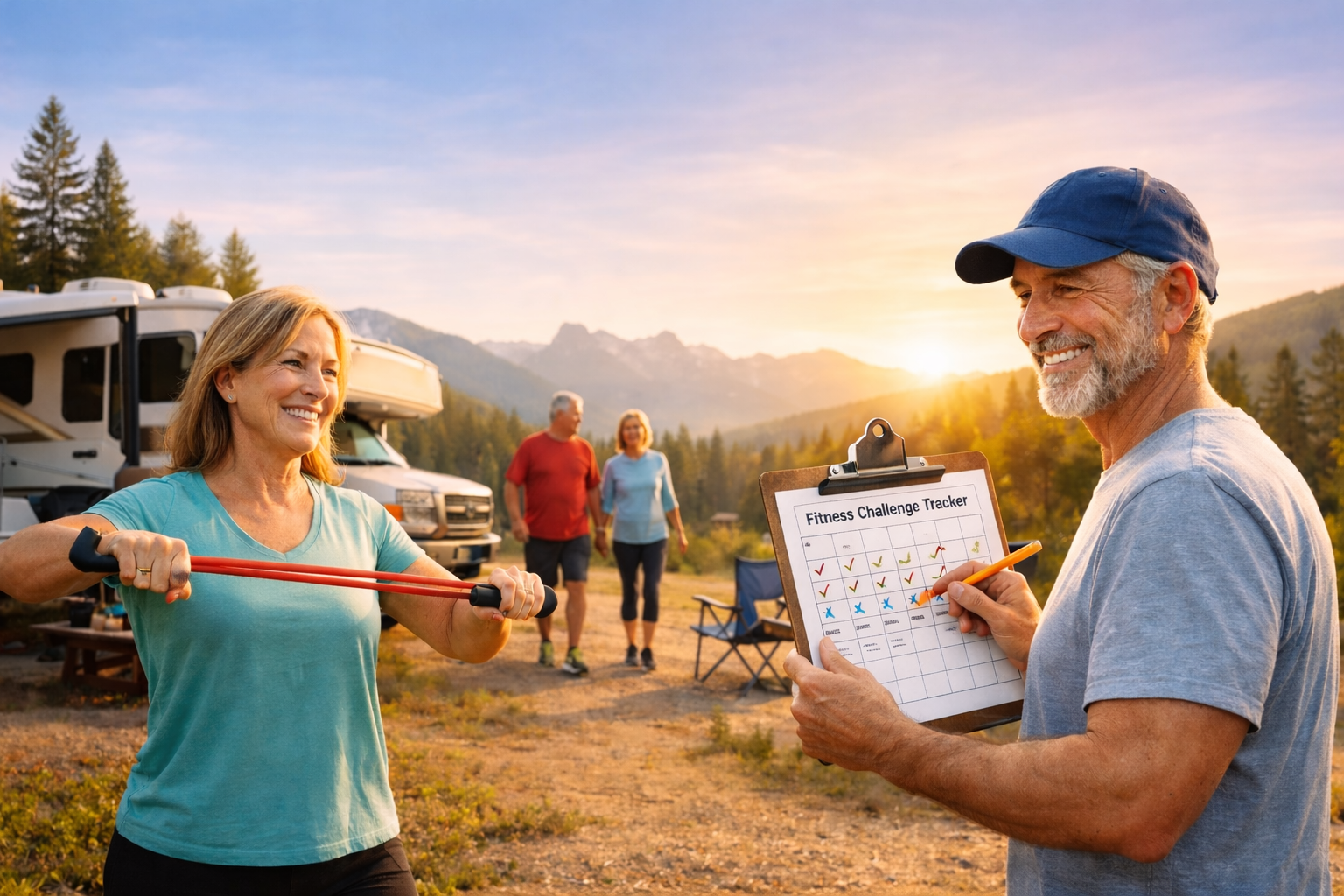 couple in front of rv