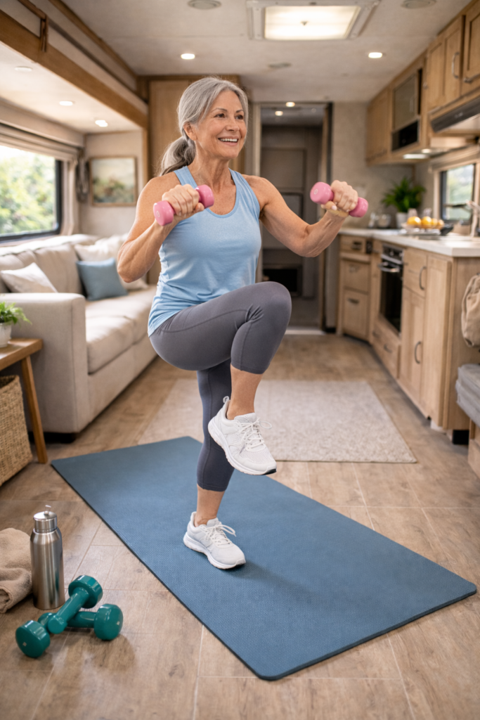 Woman working out in RV